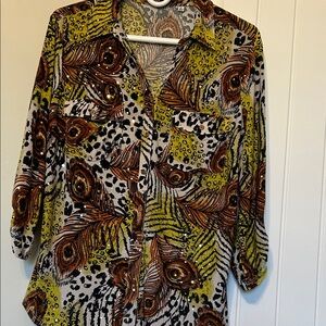 Exotic Feather Print Women's Blouse